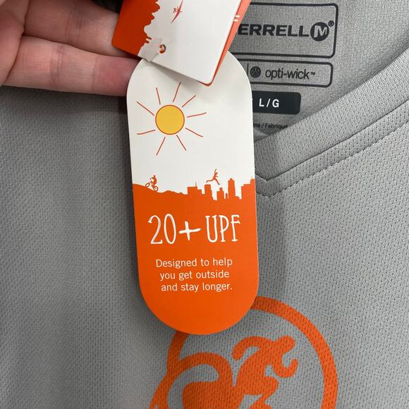 Merrell Barefoot Tech Tee Shirt Size L Gray Opti-Wick Shirt UPF Sun Protection - Picture 4 of 13